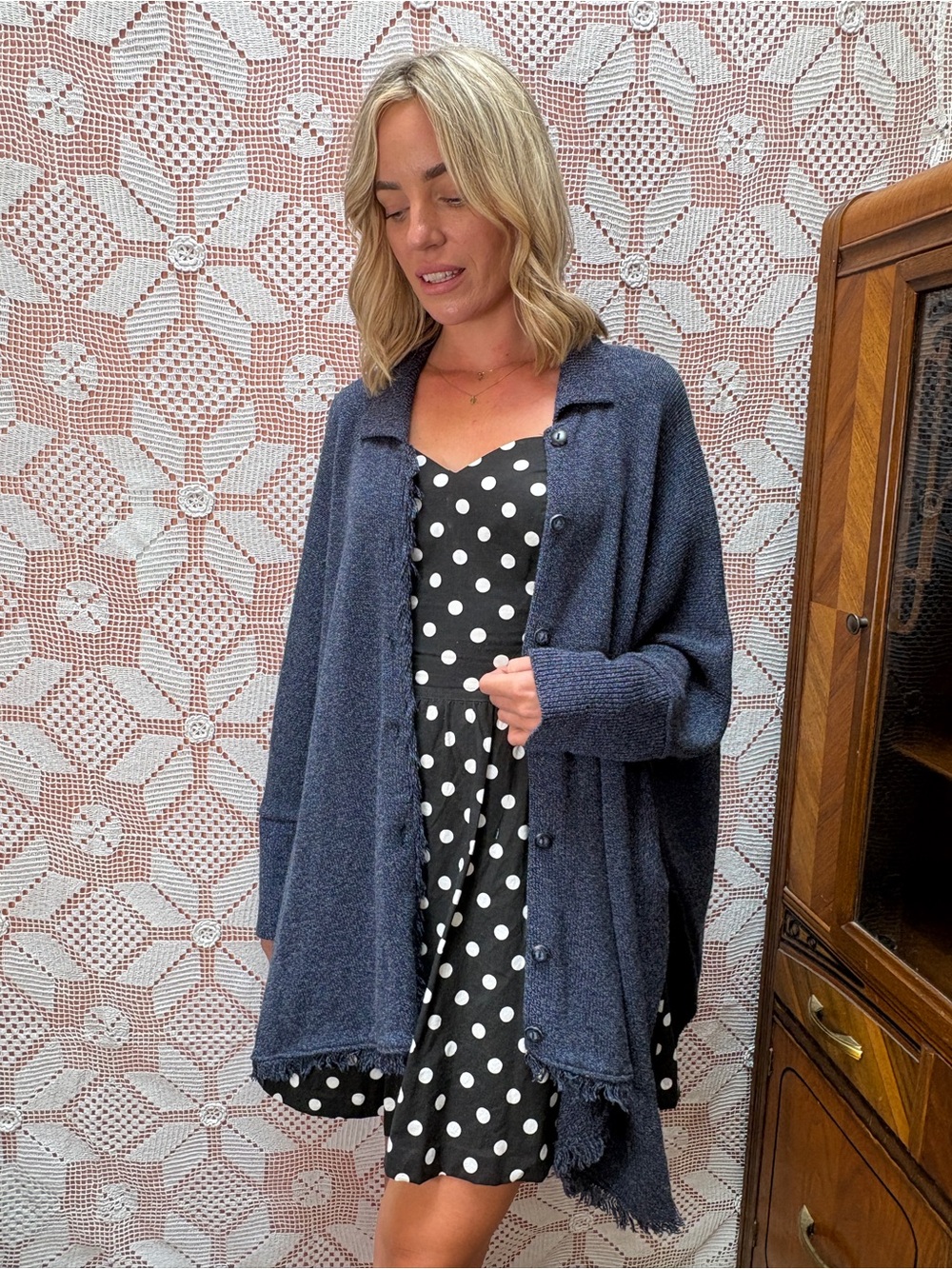 Vintage Holt Renfrew Sport Cotton Poncho Cardigan - Picture 7 of 8